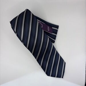 Retro Paris Tie & Pocket Square Set Men OS Navy Blue Striped New With Tags